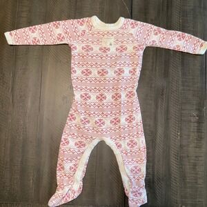 Burt's Bees Baby Organic Cotton Footie Pajamas 0-3M Red White Bee FairIsle Print